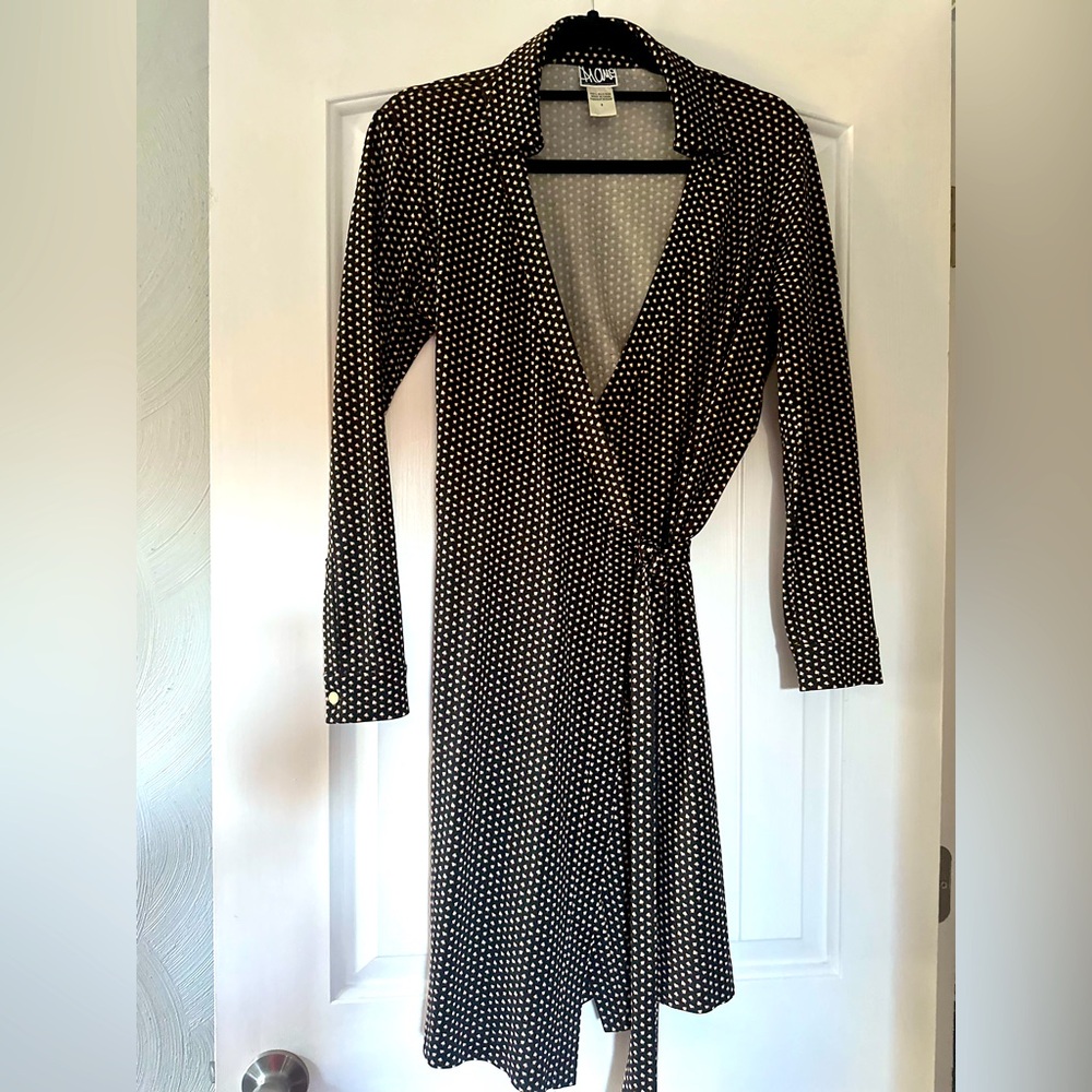 Diane Von Furstenberg Black Polka Dot Wrap Midi Dress